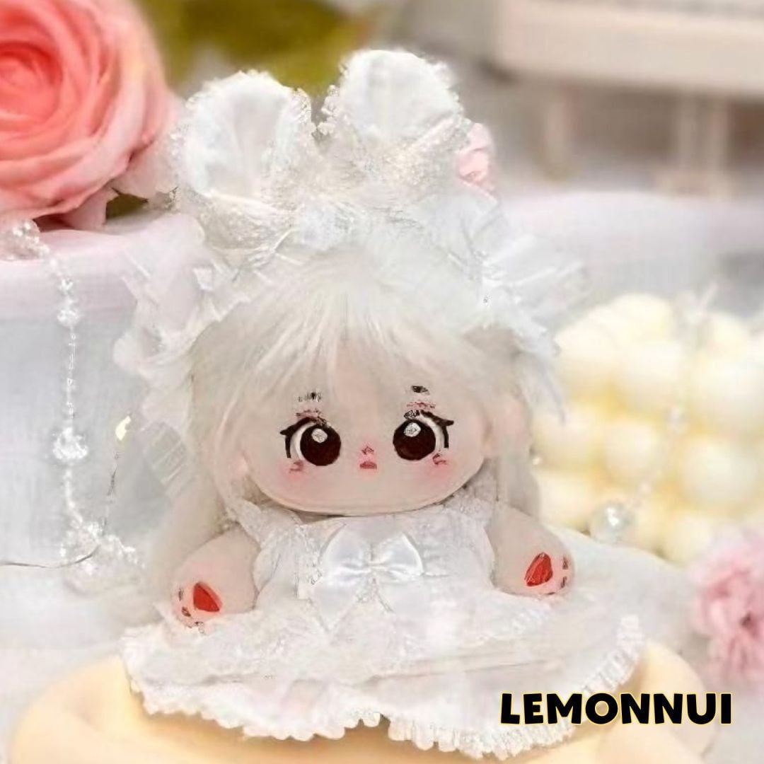 10cm 着せ替え ぬいぐるみ服 白ドレス ちびぬい 耳付き ぬい活 推し活