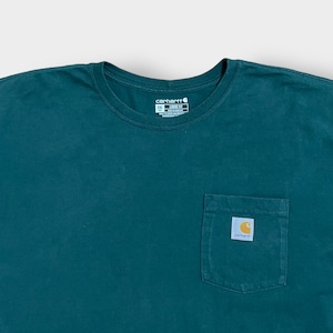 【Carhartt】2XL ビッグシルエット ワンポイント LOOSEFIT ポケットTシャツ ポケT カーハート ディープグリーン 半袖 夏物 US古着