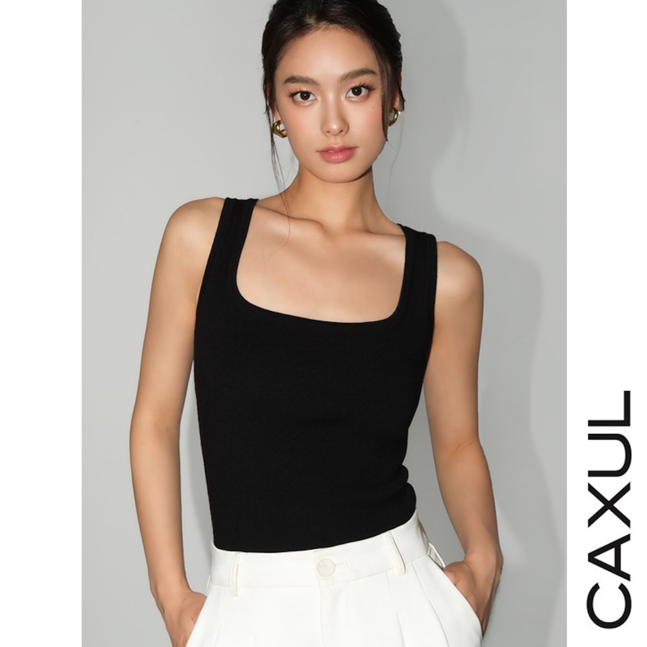 Square Neck Rib Knit Tank Top/3color