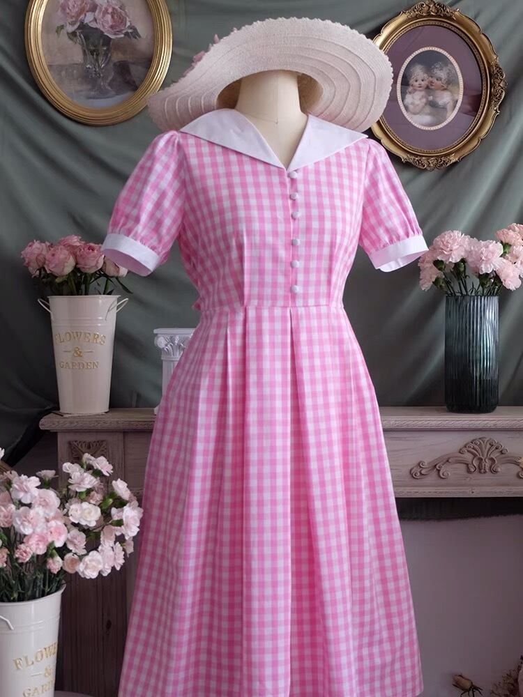 ワンピース ピンク リボン チェック ギンガムチェック ワンピース