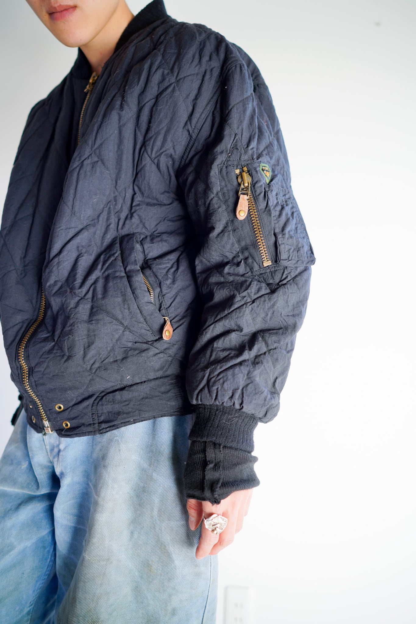 【1980s】"Italy" Nylon×Leather Hi-neck Blouson / 5-436