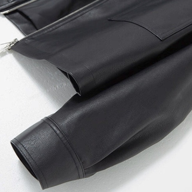 Minimal faux-leather zip jacket C1408