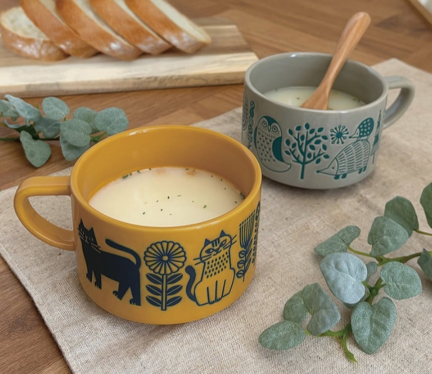 マグカップ｜fikalyckaスープマグ  猫雑貨 猫モチーフ 猫柄 猫グッズ おうち時間 黒猫 プレゼント プチギフト 贈り物