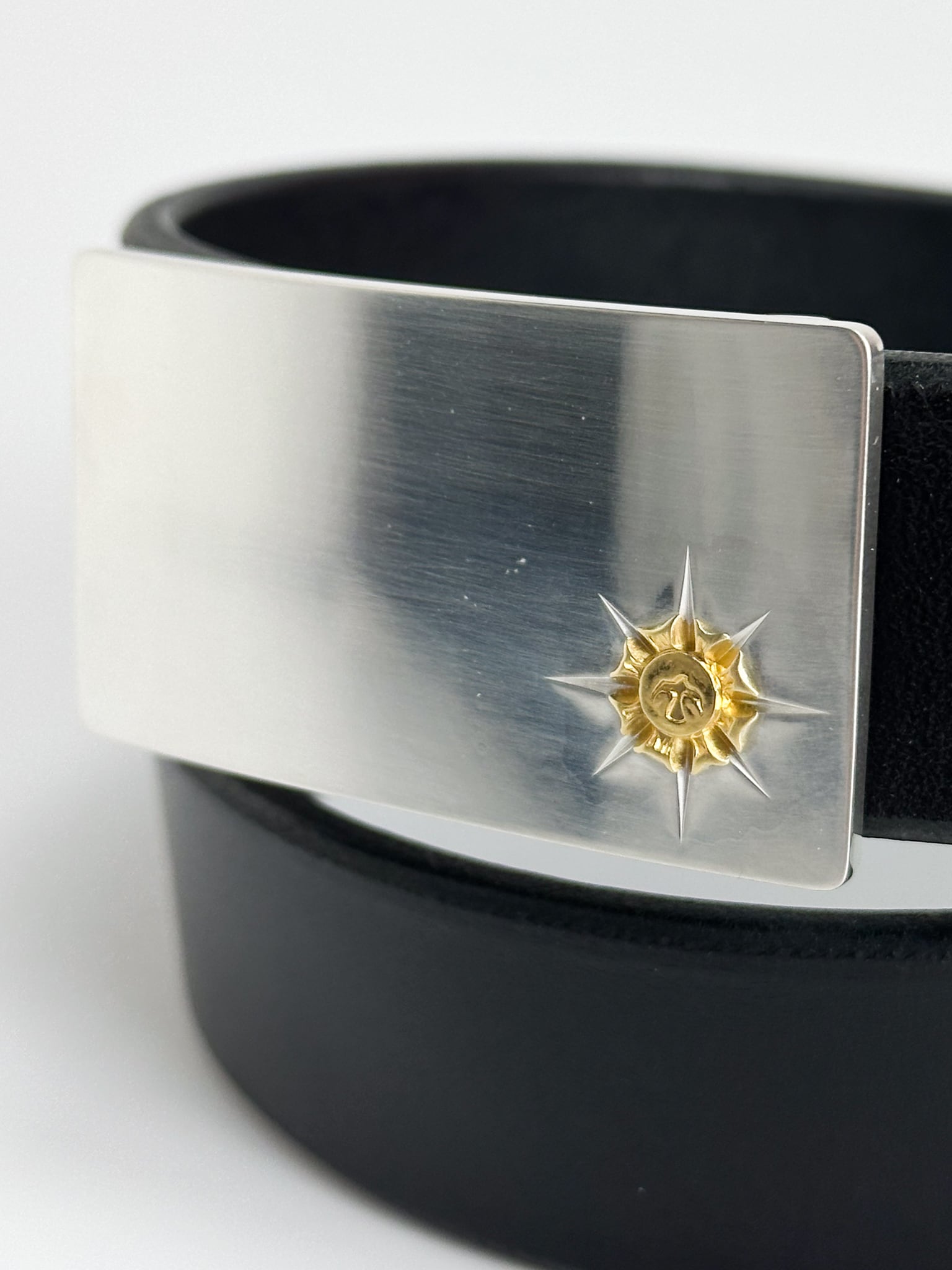 ブラックレザーベルト ゴールドバックル 90cm オリジナル ブラックサドルレザーベルト/4㎜厚/シングルホール