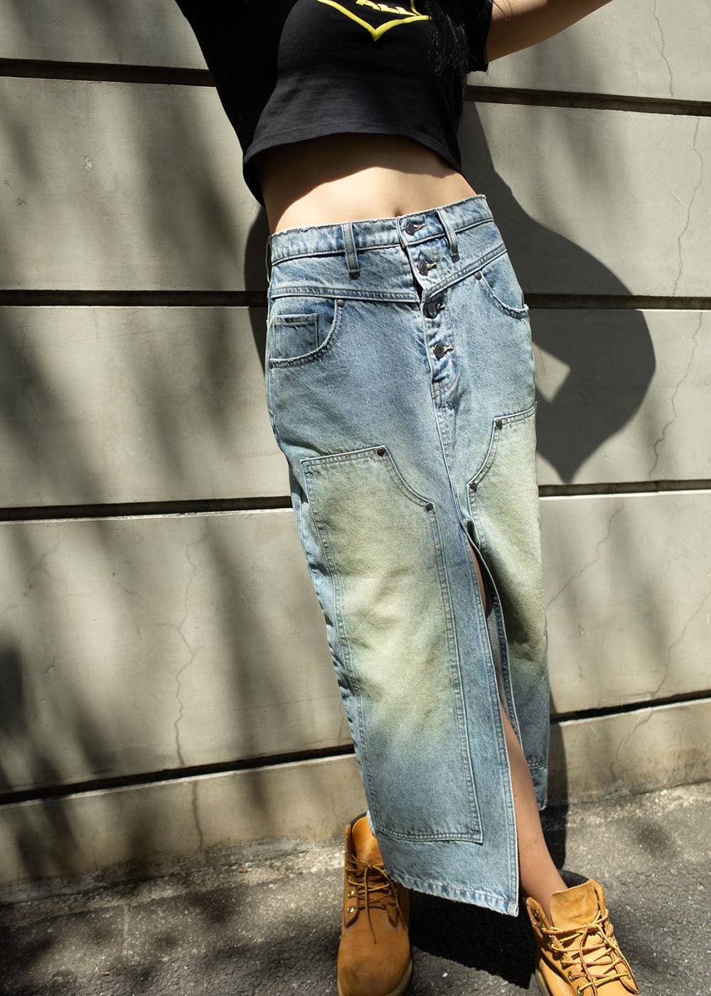 DOUBLE KNEE DENIM SKIRT | IUNLEASH