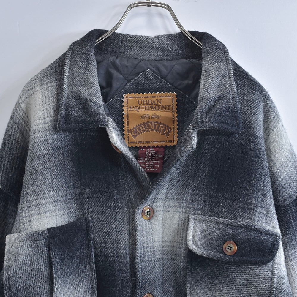 90s~ URBAN EQUIPEMENT COUNTRY オンブレチェック ウール カバーオール ジャケット ヴィンテージ キルティング 中綿入り ビンテージ メンズXL相当