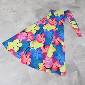 フラダンス 衣装 AREMITI アレミティ ワンピース ドレス ピンク系 花 花柄 ワンショルダー 華やか タヒチアン フラ ダンス 伸縮 ストレッチ カラフル 青 黄 紫 袖 ハワイアン アロハ 総柄 かわいい ブルー系 イエロー系 パープル系