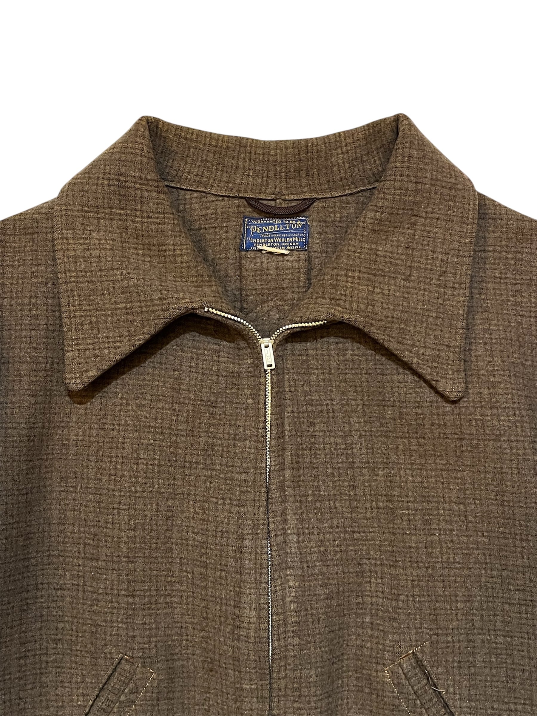 30s Pendleton Wool Sports Jacket Grommet Zip Micro Plaid Good