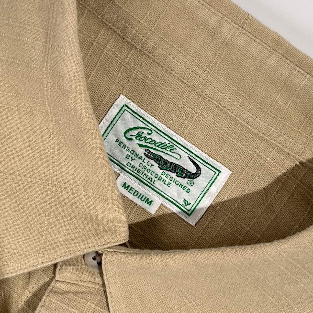 Crocodile クロコダイル 織り柄調 デザイン  長袖シャツ M/ベージュ系 メンズ