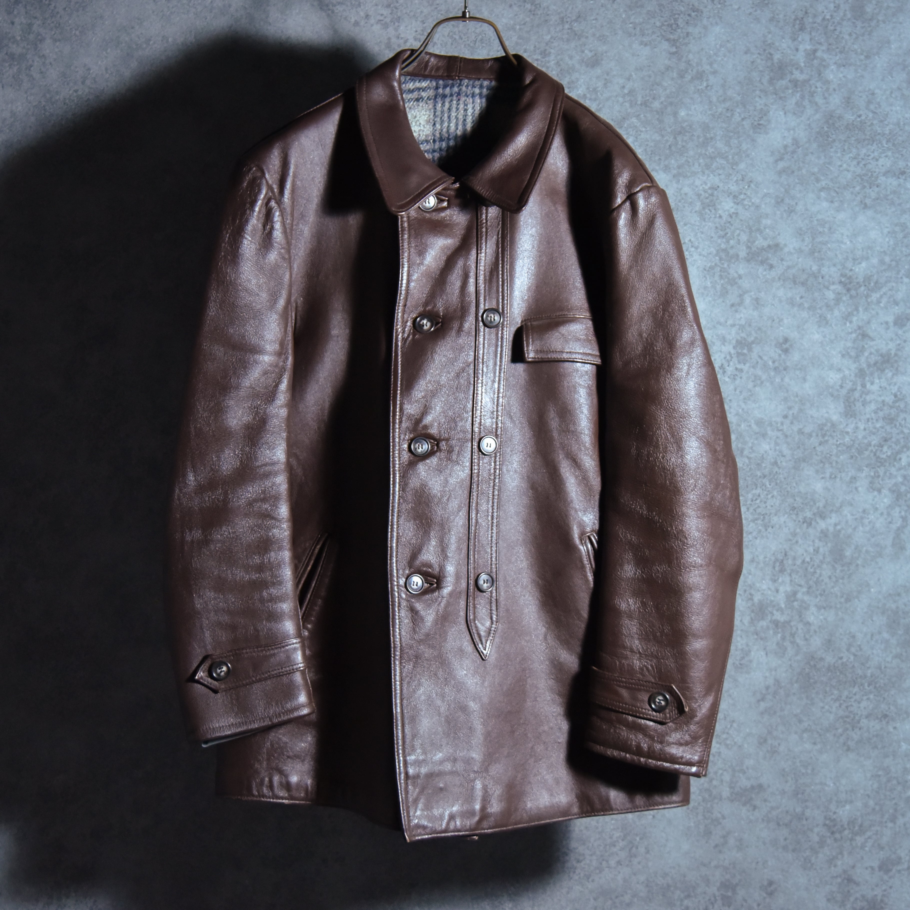 70s Le Corbusier Leather Double Breasted Jacket Brown ル