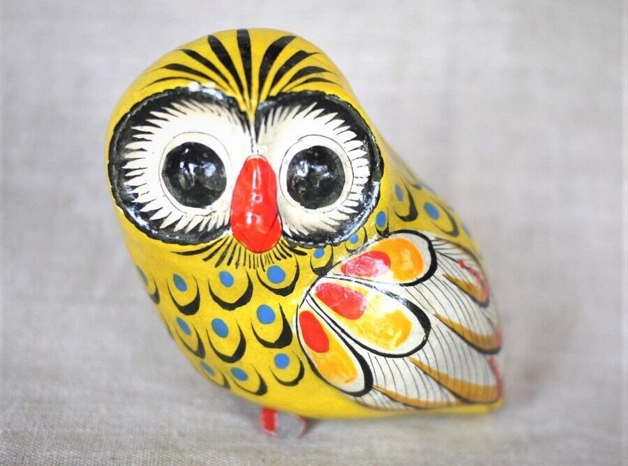 黄色ふくろう メキシコ トナラ張子 ペーパーマッシュ