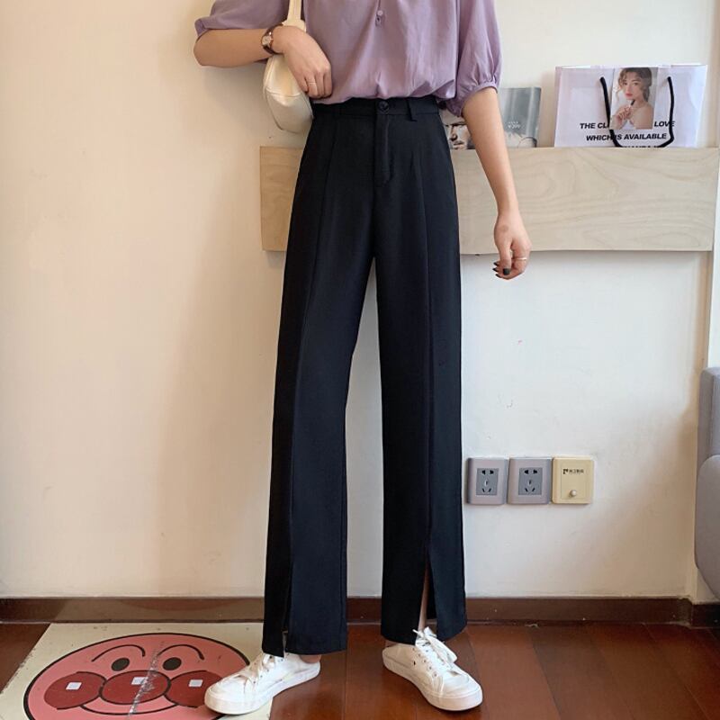 ブラックパンツ スプリングルーズハイウェストカジュアル 春物 試着室4855373128