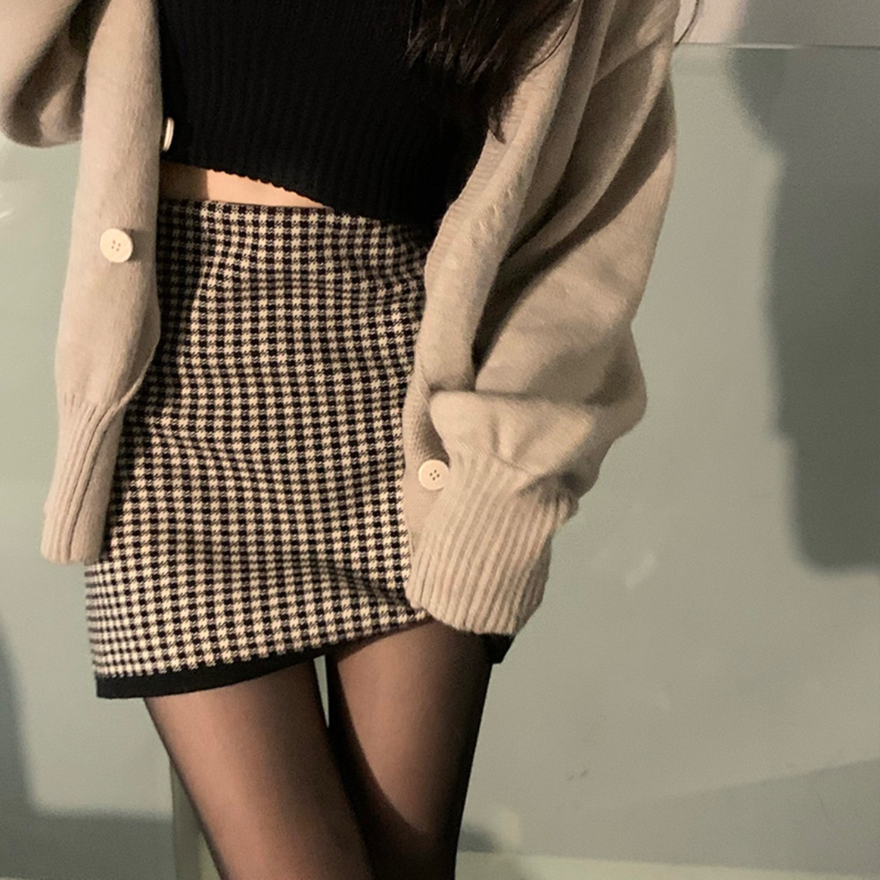 千鳥格子ニットスカート LK657