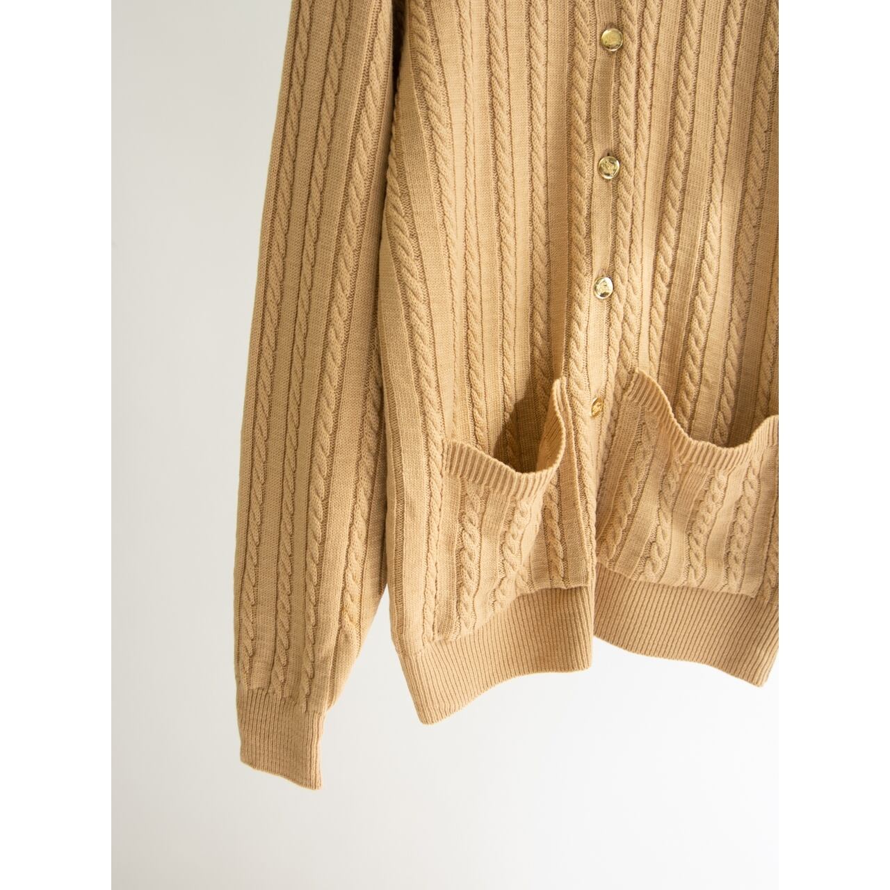 【Burberrys】Made in England 80-90s 100% Merino Wool Cable Knit Cardigan（バーバリーズ 英国製 メリノウール ケーブルニットカーディガン）