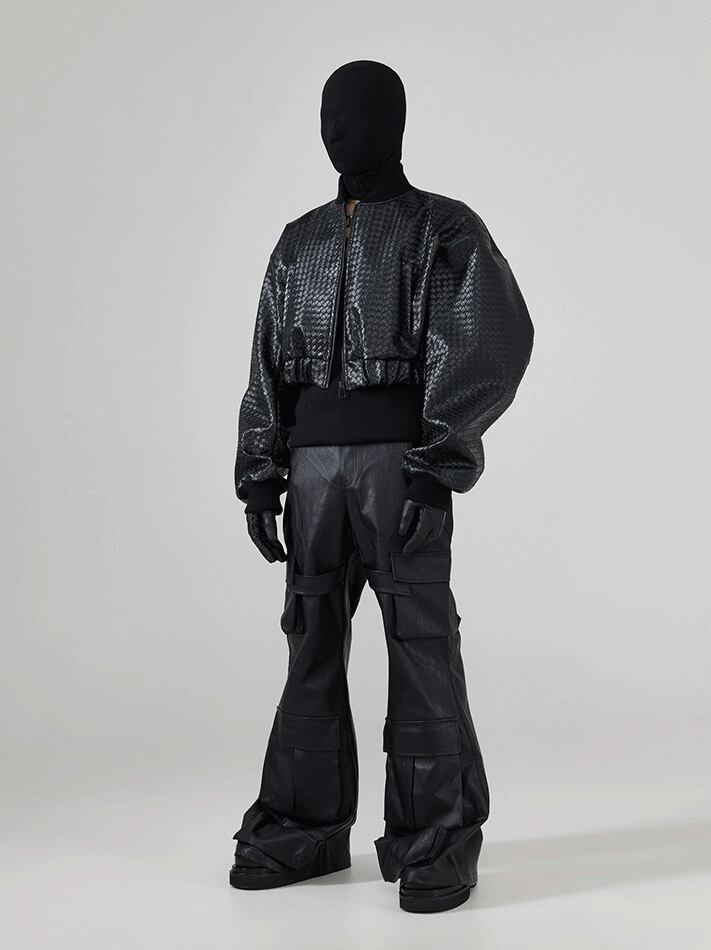 FRKM SCD 24AW マルチポケット ストラップデザインルーズレザーパンツ 
