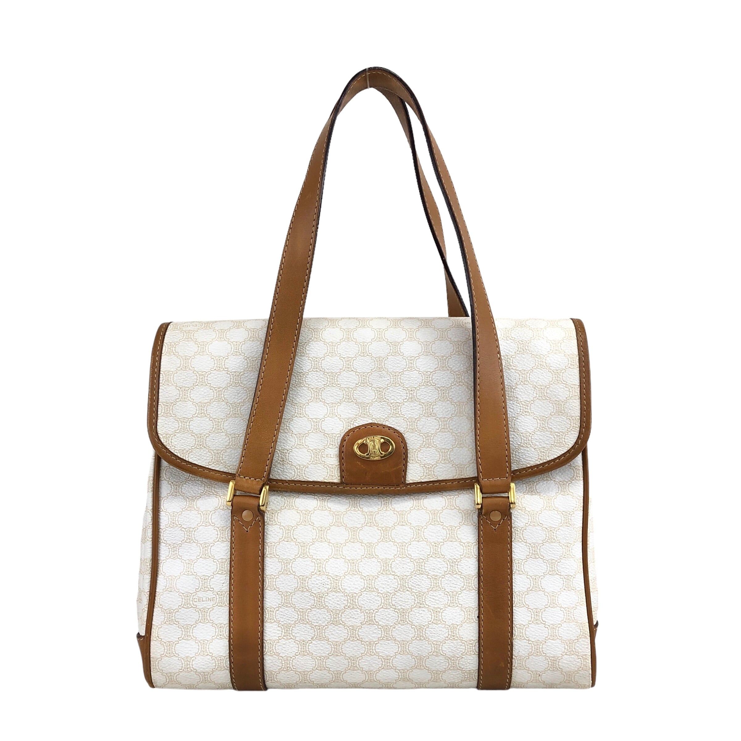 CELINE セリーヌ マカダム ハンドバッグ ホワイト ブラゾン型押し CELINE セリーヌ マカダム ハンドバッグ ホワイト ブラゾン型押し