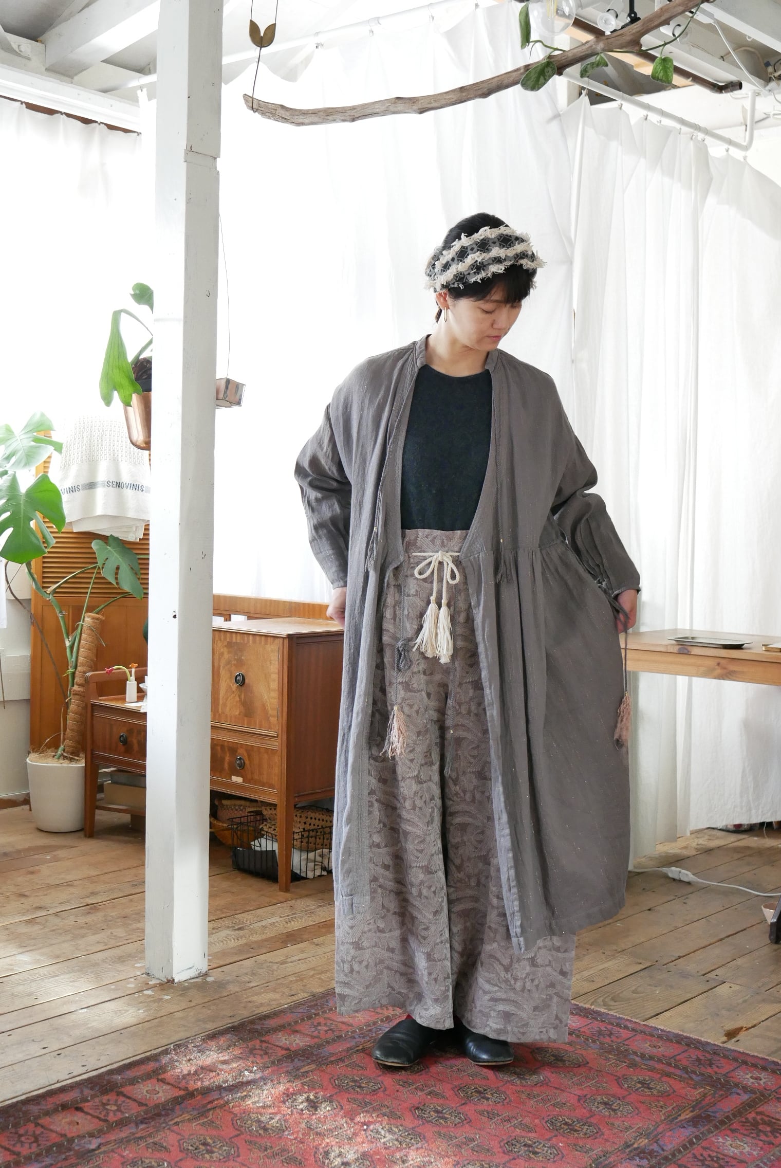 ワンピース kutaro YURTAO】ラメカントリークロス カシュクールワンピース タックスリーブ