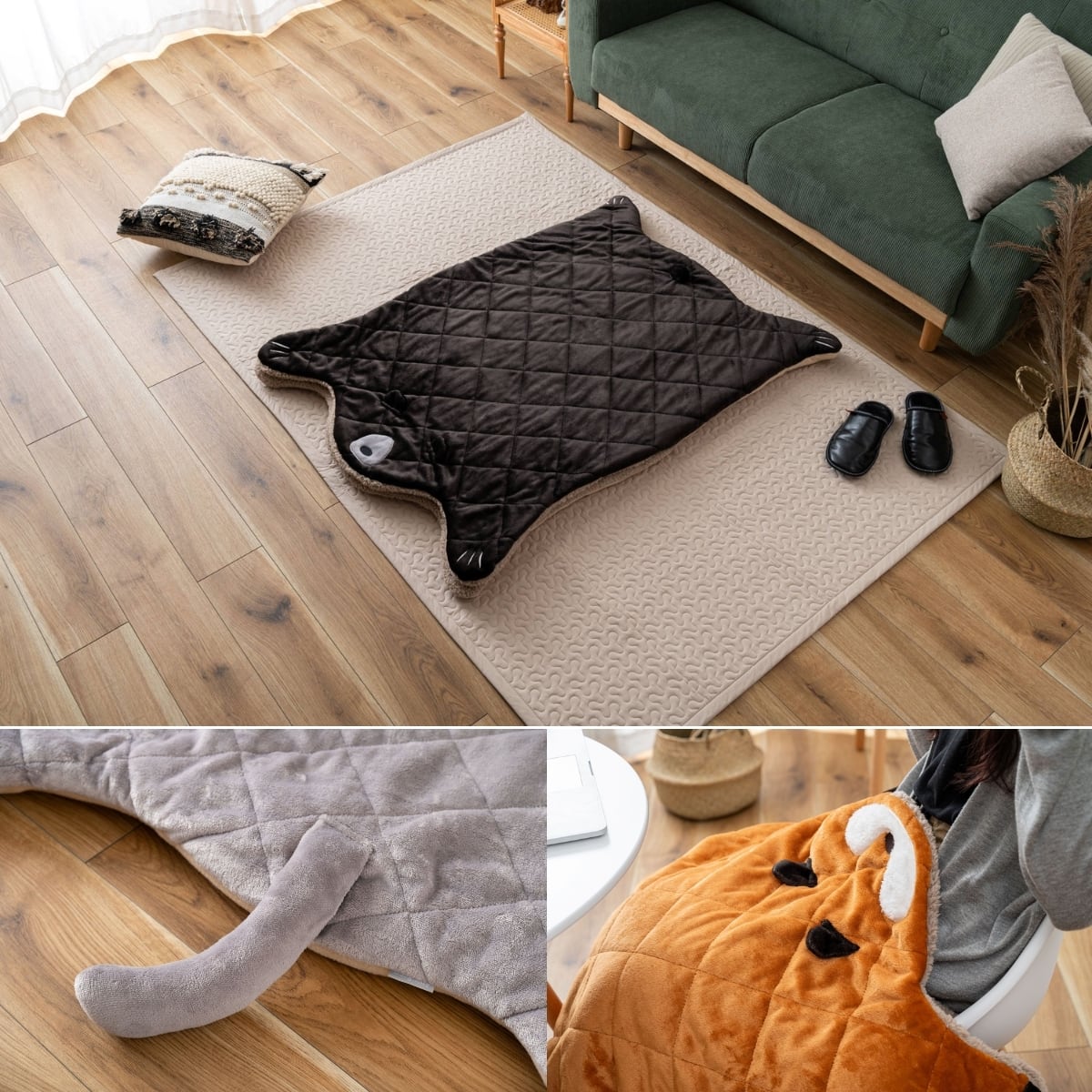 アニマル サンドクッション 大判｜90×120cm 裏ボア フランネル