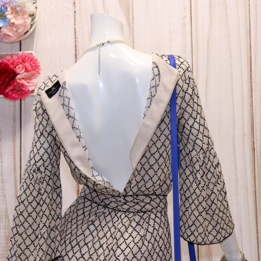 エリザベッタフランキ フリルドレス M 総柄 ウエストストラップ