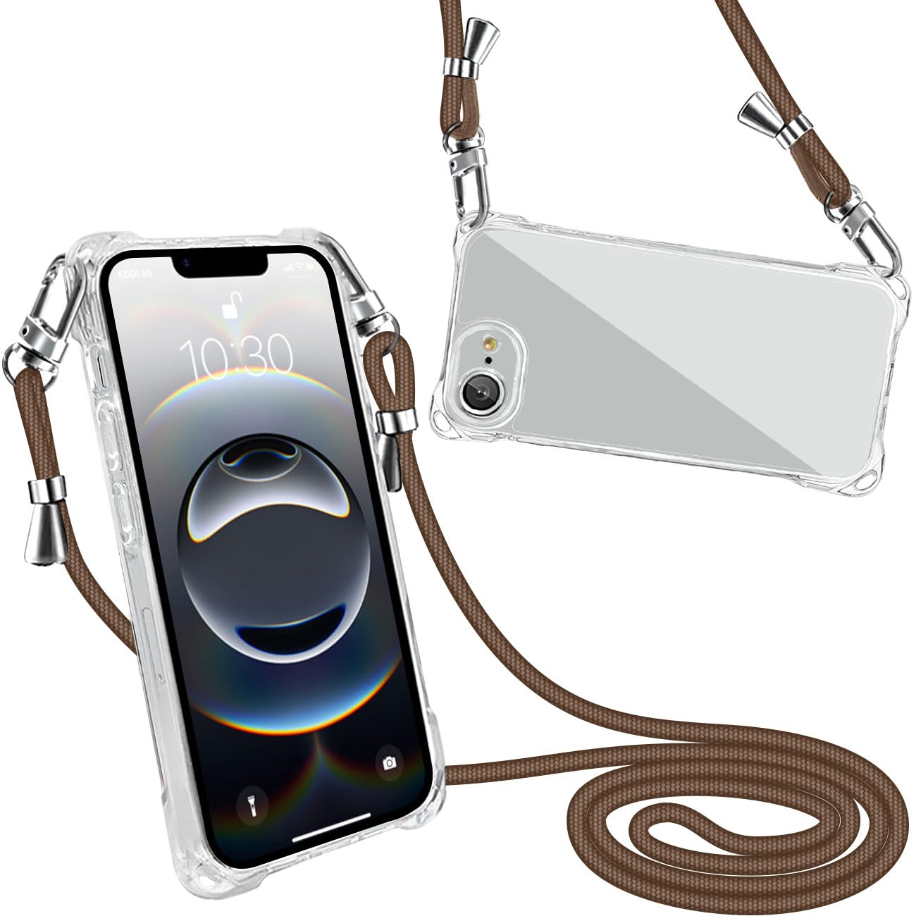 peipeizi For iPhone 17e/16e 用 ケース ショルダー クリア 肩掛け 長さ調整可能 耐衝撃 ブラウン