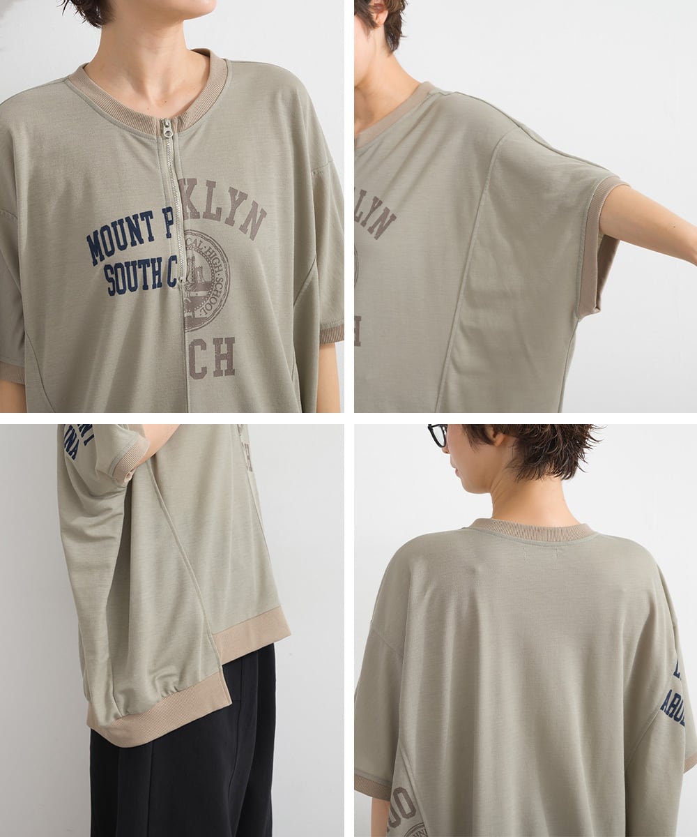 J262076 【接触冷感シリーズ】リメイク風ドルマンハーフZIPプリント