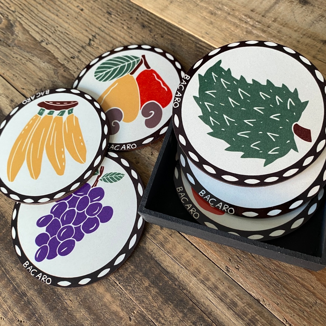 ボルジェス木版画 BACARO BORGES コースター 6枚セット