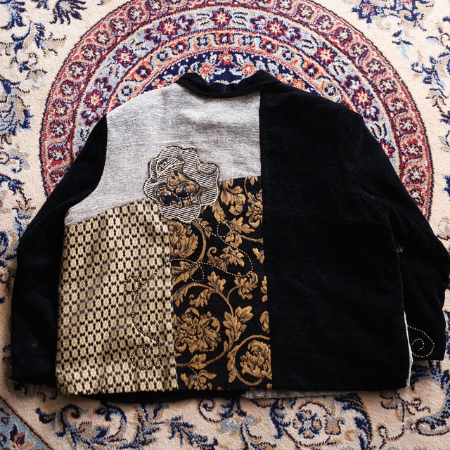 embroidery flower motif one side pocket zip-up jacket