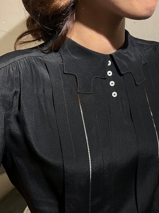 30's40's black rayon blouse