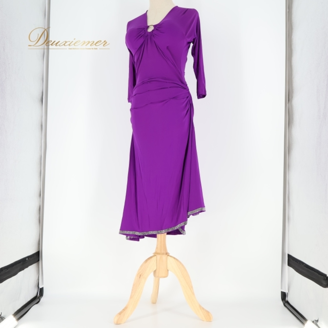 社交ダンス 衣装 ジャンティ gentil ラテン ドレス ワンピース 紫 無地 伸縮 日本製 ストレッチ パーティドレス 発表会 デモ リメイク パープル系 大人っぽい 踊りやすい スタイリッシュ ダンスウェア