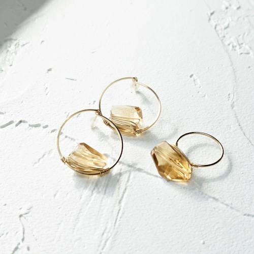 上白石萌音さん着用14kgf*宝石質 Champane Quartz wrapped ring + pierced earring