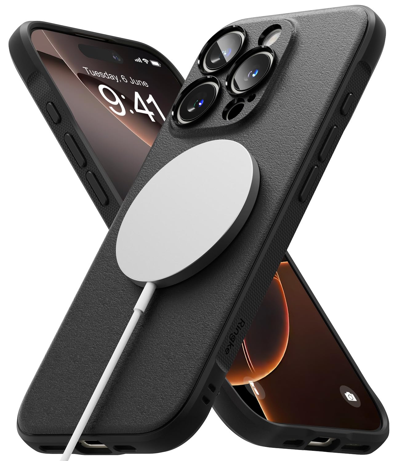 【努力特価】【Ringke】iPhone 16 Pro ケース ONYX TPU 斜め掛け 滑り止め 落下防止 耐衝撃 米軍MIL規格取得 軽量ケース 柔軟ケース マグネット搭載 スマホケース スマホカバー アイフォン16プロ (ストラップホールあり) - Magnetic Black