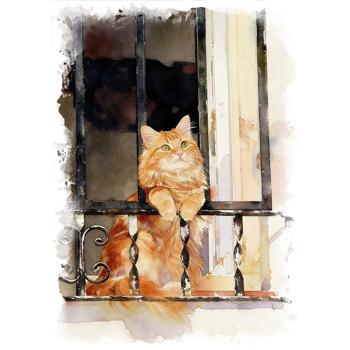 絵画 動物 猫 インテリアアート額付き 水彩画・油絵風 WAT1102