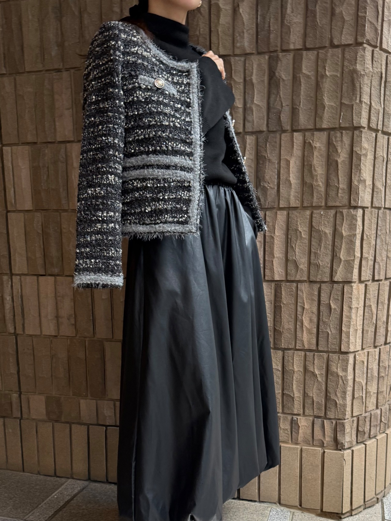 ノーカラーツイードジャケット［60011］