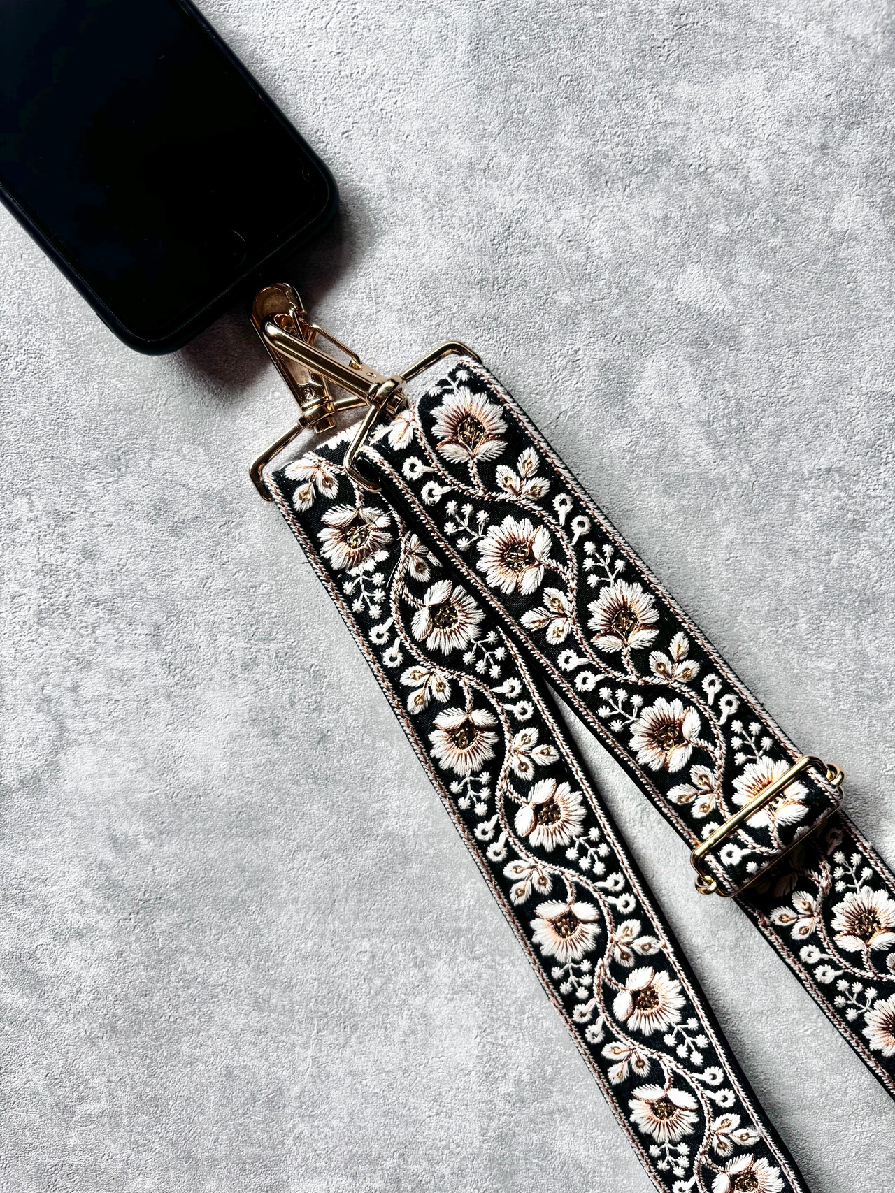 インド刺繍リボンのショルダーストラップ｜太め幅×高級感｜ブルー