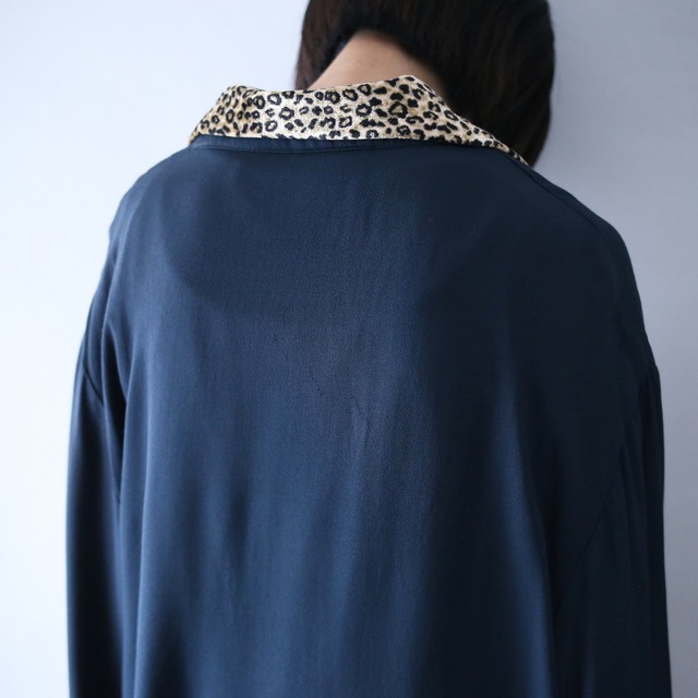 leopard velours fabric switching design loose silhouette shirt jacket