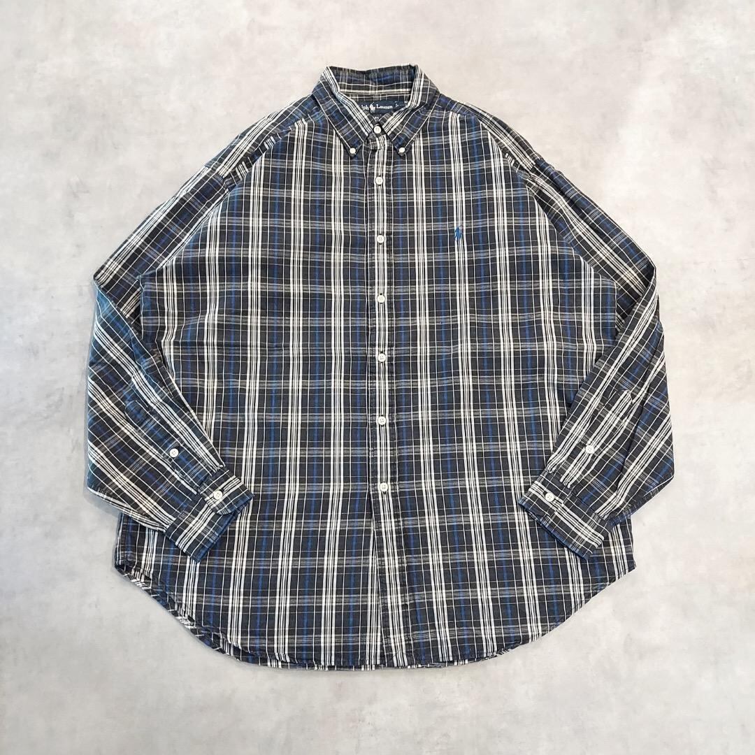 ラルフローレン チェックシャツ 古着 ブレイク ポニー刺繍 黒 XL 16602