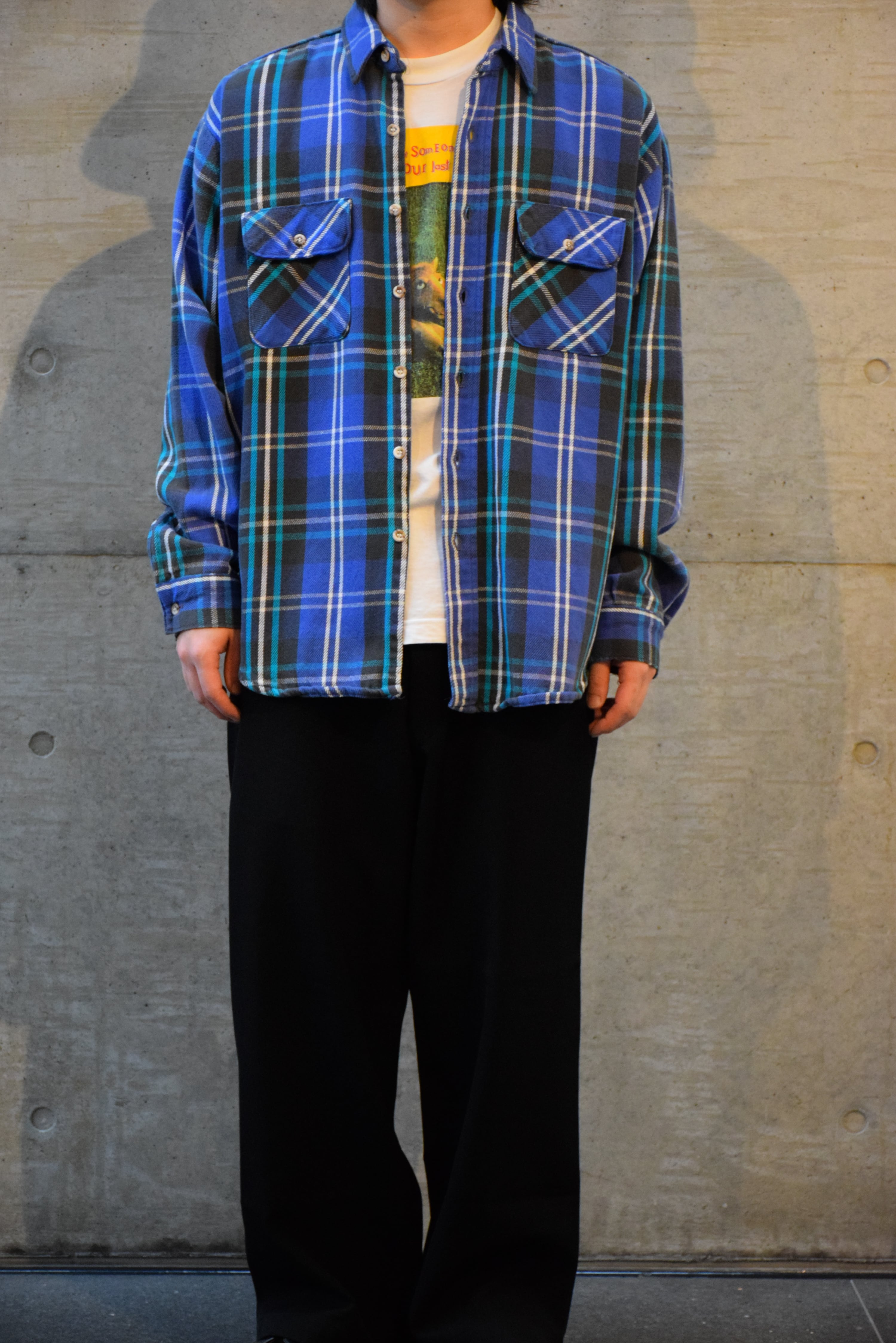 70~80's USA製 McGREGOR ヘビーフランネルシャツ メンズXL ブルー