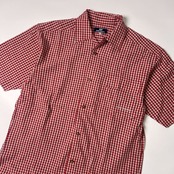 Helly Hansen ヘリーハンセン リネン混 オープンカラー チェック柄 半袖シャツ M/レッド