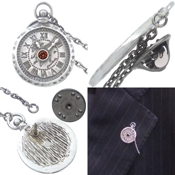 ガーネットウォッチピン　アンティーク 1月)ガーネット アンティーク ウォッチ ポケットチェーン シルバー