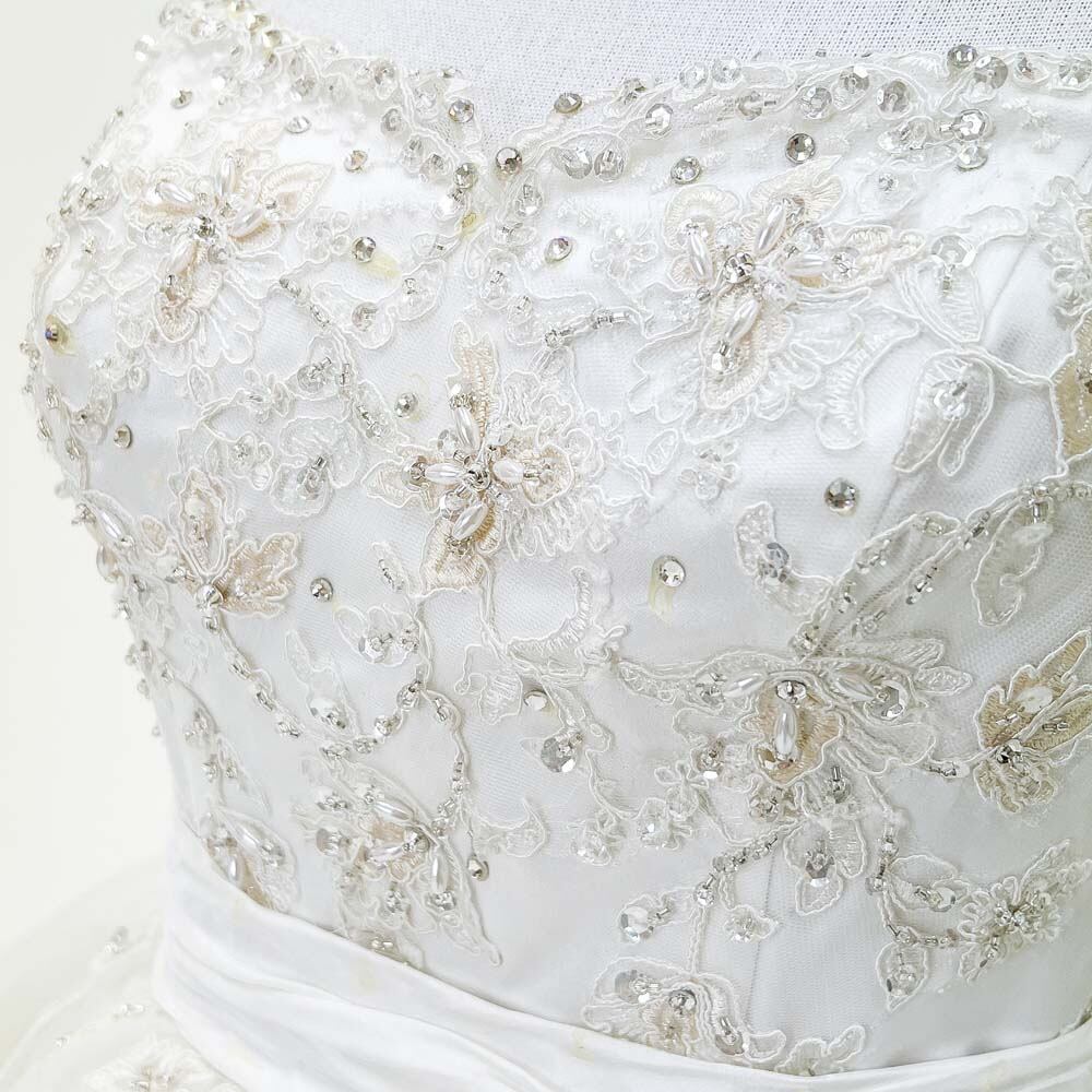 ウェディングドレス 9号程度 中古 オフホワイト レース ティアード  