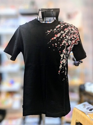 花旅楽団-桜とウサギ柄刺繍  Tシャツ / BLACK   ST-803