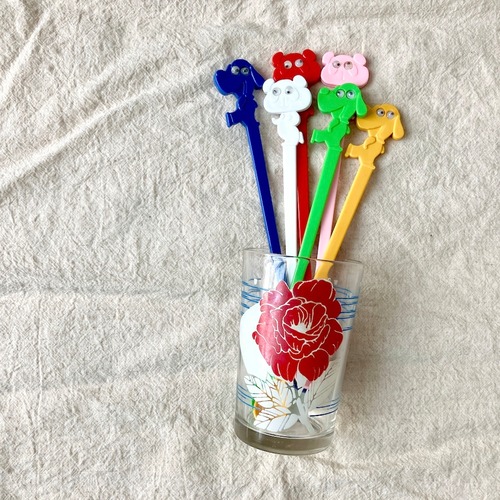 レトロチャイナ皿｜赤い薔薇のグラスとスプーン チェーset
