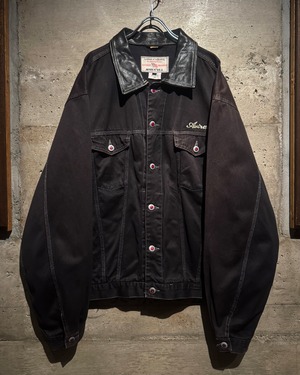 【Caka】“AVIREX” Leather Loose Black Trucker Jacket