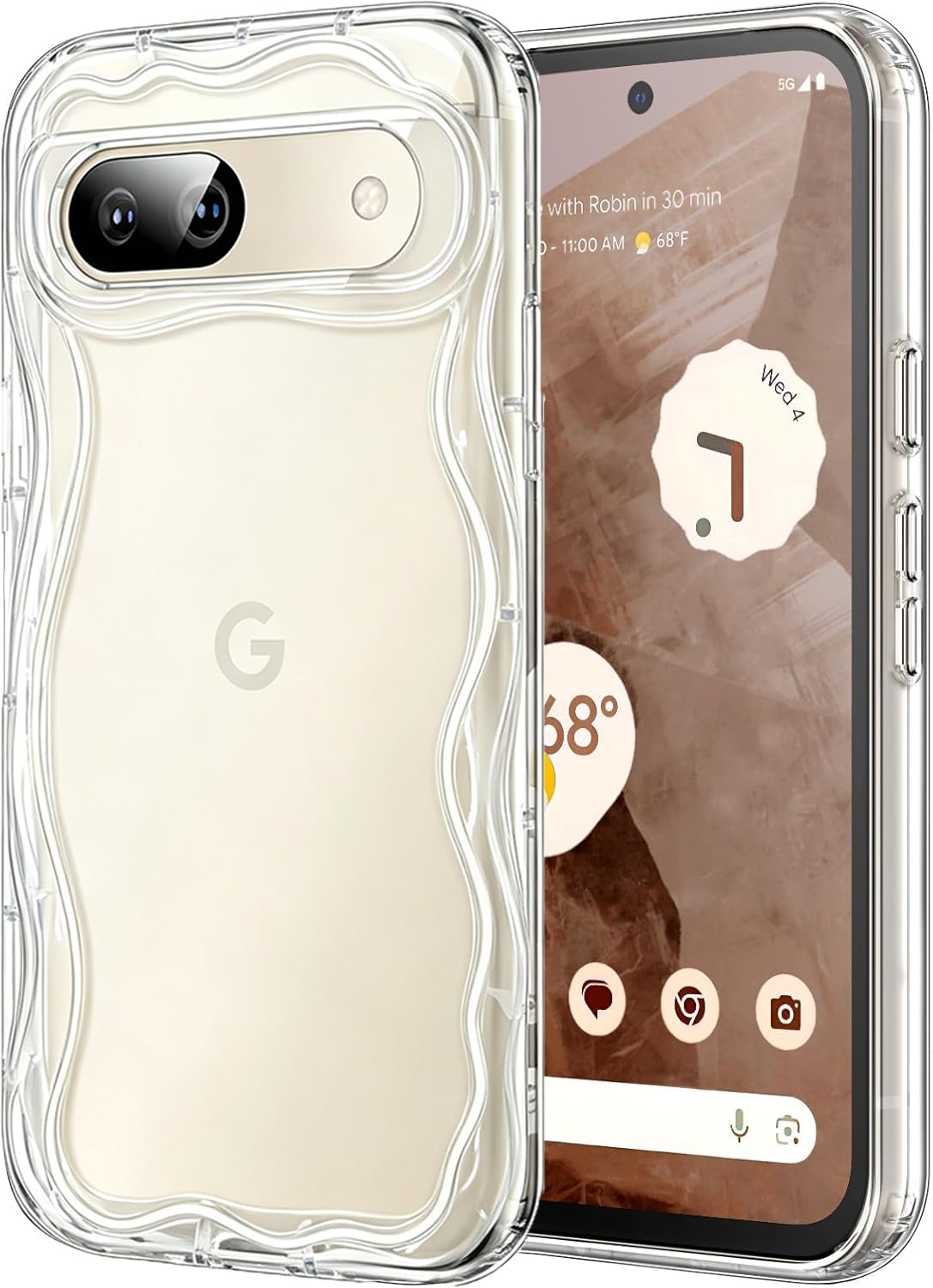 Casesmo google pixel 8A 用 ケース かわいい クリア ウェーブ おしゃれ TPU素材 韓国 可愛い pixel8a スマホケース 人気 女性 シンプル 滑り止め 耐衝撃 指紋防止 レンズ保護 うねうね ストラップホール付き ピクセル 8a 対応 カバー 透明
