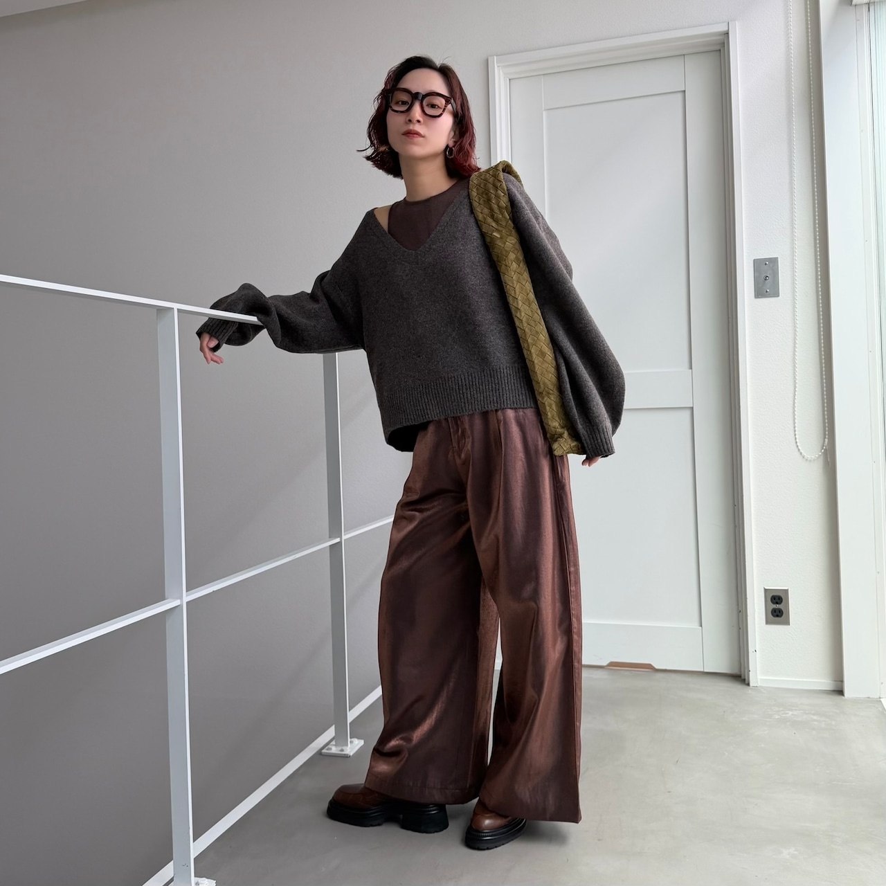 [タンクset]VネックニットPO/ブラウン