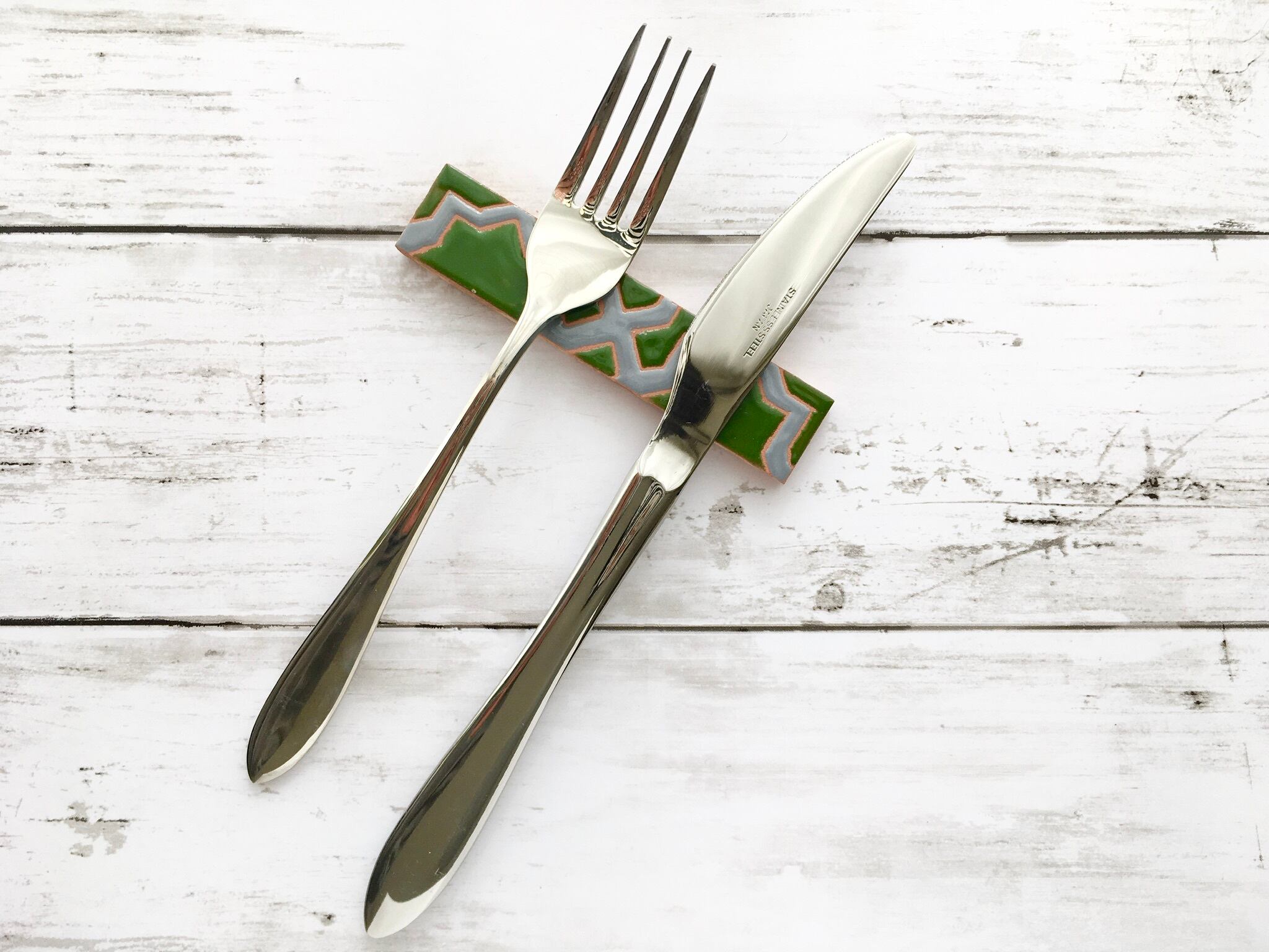 受注生産品】スペインタイルのカトラリーレスト5個セット 木製フレーム