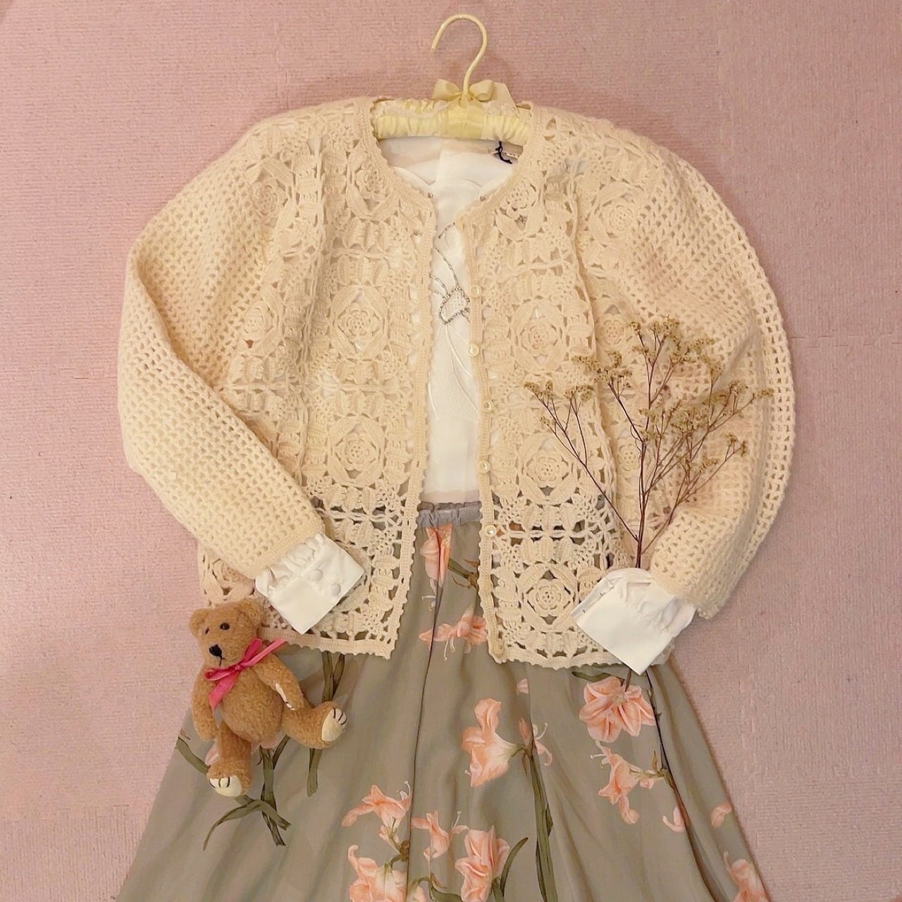 openwork motif knit cardigan