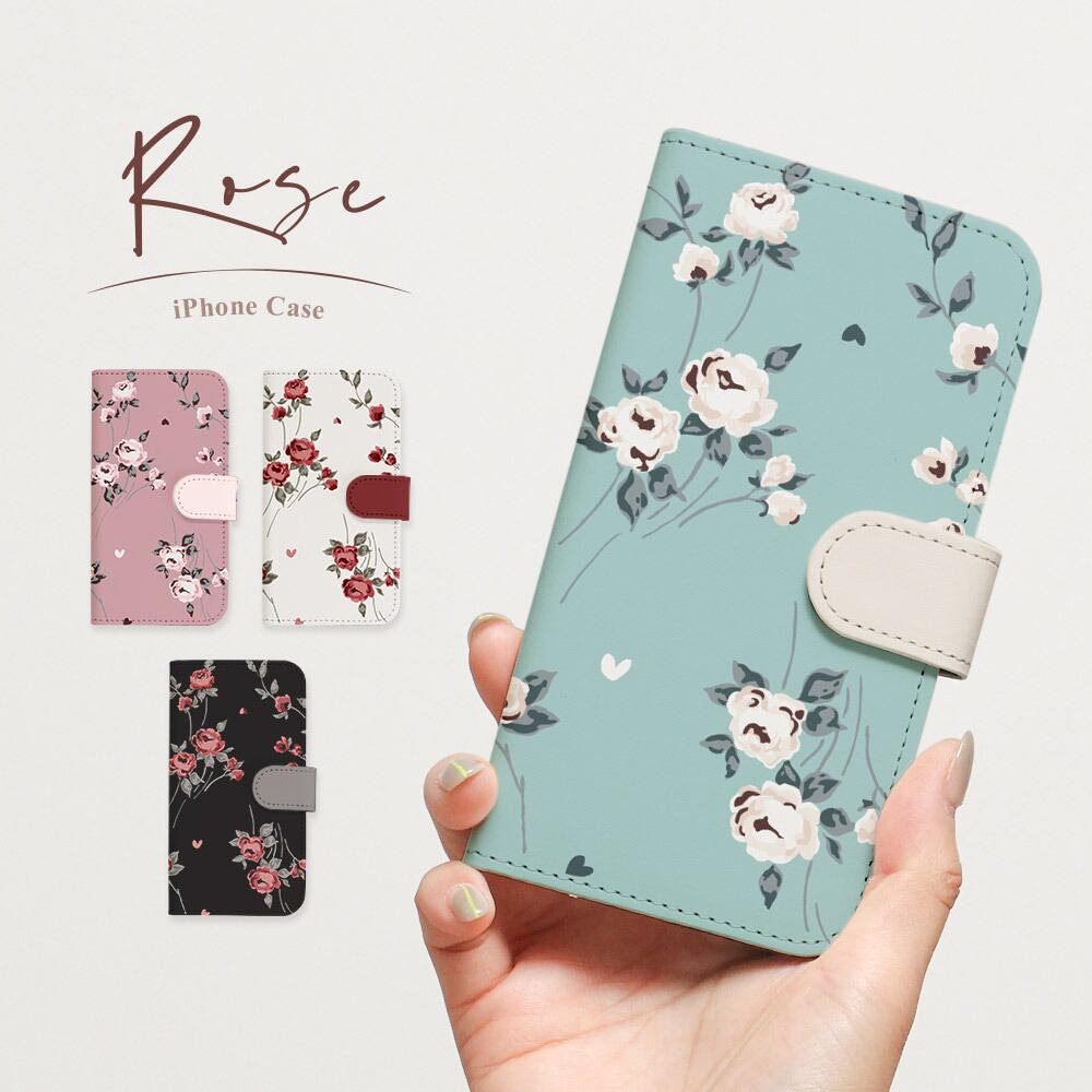 iphone xs ケース 手帳型 薔薇 バラ 刺繍 ンチピンク 1922