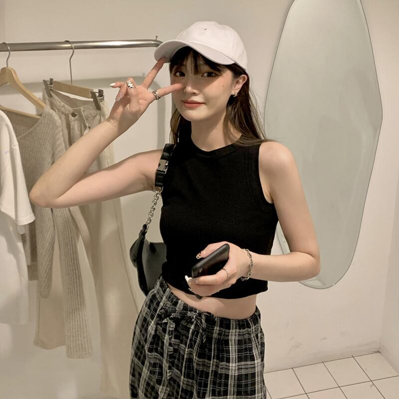 サマーショートトップス ブラック 夏物 試着室96235603913