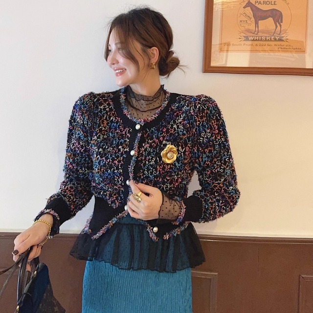 Multicolor tweed like cardigan　M4282